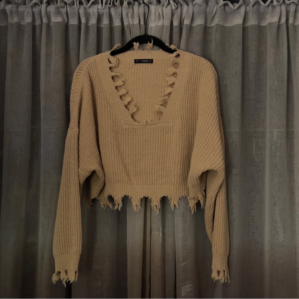Zaful Beige Crop Knit Sweater